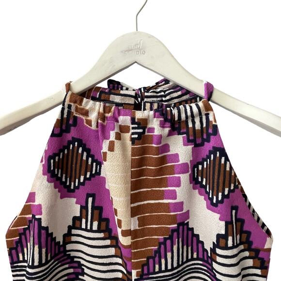 VINTAGE 70s Handmade Geometric Print Halter Dress Size Medium - Picture 2 of 4